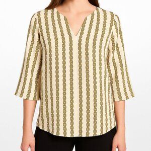 Michael Michael Kors Chain Print Blouse Medium Bow Sleeve V-Neck Top